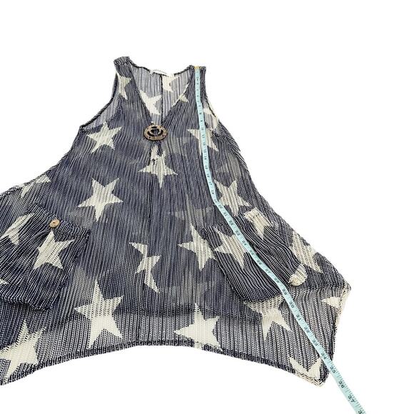 Paradise Blue & White Stars Slither Away Open Knit Swimsuit Beach Coverup, M/L - Picture 13 of 15